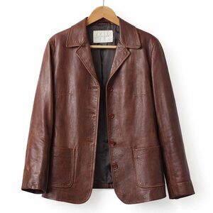 Vintage 90s Jigsaw Brown Leather Blazer Distressed UK Made